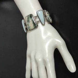 Sterling Silver Green and Light Blue Stone Bracelet